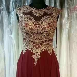 Burgundy/Wine and Gold Gown